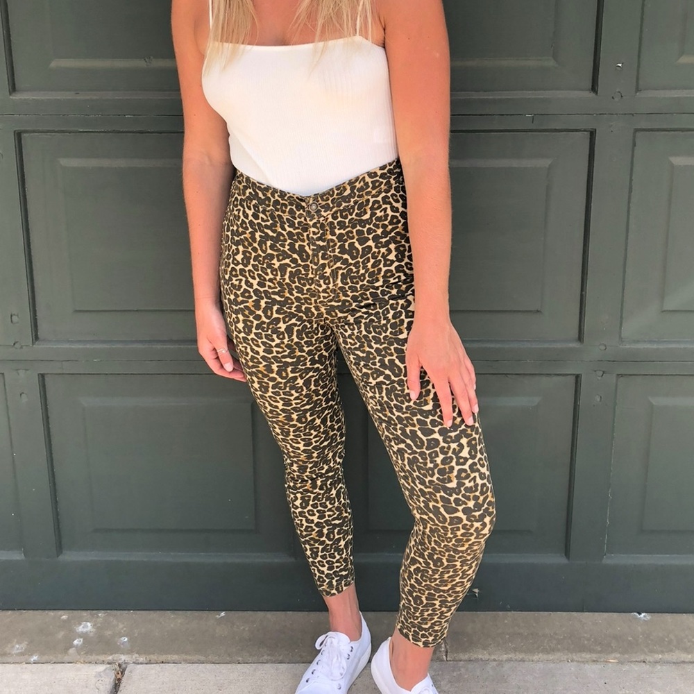 Free People Leopard Print High-Waisted Skinny Jeans